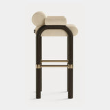 Dolmen Brenna Bar Chair in Designers Guild Riveau Snow FDG2443/32 fabric, black oak frame, aged brass details, third view
