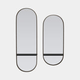 Domkapa Cleo Mirror, helmand 53 fabric with a black lacquered shelf and smoked mirror
