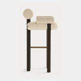 Dolmen Conley Bar Chair in Designers Guild Riveau Snow FDG2443/32 fabric, black oak frame, aged brass details, third view