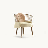 Mezzo Collection Frida Dining Chair, Alhambra Jimena 17 and 12 fabric, matte walnut frame, polished brass, available from Touched Interiors UK