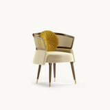 Mezzo Collection Frida II Dining Chair, Alhambra Jimena 17 and 15 fabric, matte walnut frame, rattan, polished brass, available from Touched Interiors UK
