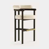 Dolmen Hudson Bar Chair in Designers Guild Riveau Snow FDG2443/32 fabric, black oak frame, aged brass details