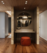 Jetclass Ribbon Pouf, styled in a dressing area