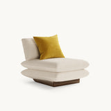 Mezzo Collection James Armchair, Designers Guild Kinmel Chalk FDG3006/10 fabric, matte walnut frame, polished brass, available from Touched Interiors UK