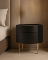 Lantine Bedside Table - Black Oak & Brass
