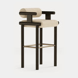 Dolmen Laguna Bar Chair in Designers Guild Riveau Snow FDG2443/32 fabric, black oak frame, aged brass details