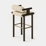 Dolmen Laguna Bar Chair in Designers Guild Riveau Snow FDG2443/32 fabric, black oak frame, aged brass details, fourth view