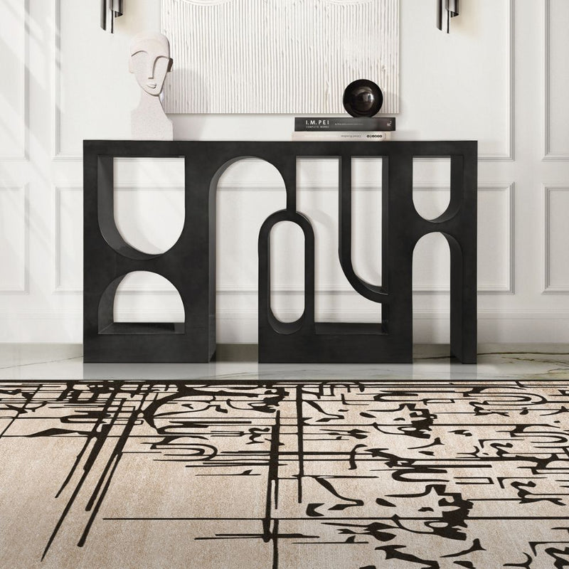 BLACK INK Rug: Sustainable Luxury for Modern Homes. This hand-tufted botanical silk rug showcases a captivating graphic design, transforming any space into a sanctuary of modern art.