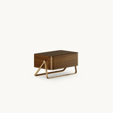 Mezzo Collection Lynch Nightstand, matte walnut, polished brass, available from Touched Interiors UK