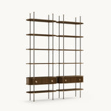 Mezzo Collection Martin I Bookcase, matte walnut wood, aged painted metal, polished brass, available from Touched Interiors UK
