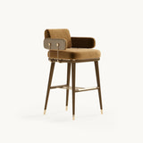Mezzo Collection Memphis Bar Chair, JAB City Velvet CA 7832/221, matte walnut frame, polished brass, available from Touched Interiors UK