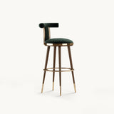 Mezzo Collection Moris Bar Chair, Alhambra Jimena 53 fabric, matte walnut frame, polished brass, available from Touched Interiors UK
