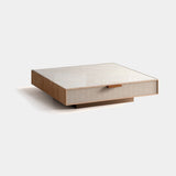 Coleccion Alexandra Roots Coffee Table in tan ash with a polished Calacatta Gold porcelain top