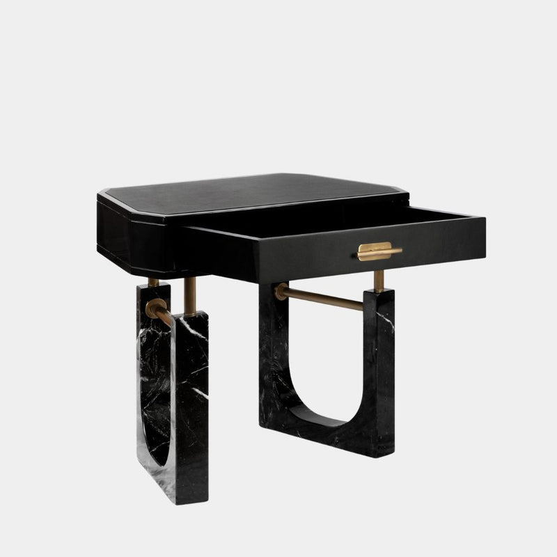 Milaya Luxury Bedside Side Table With Marble and Brushed Brass