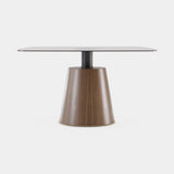 Domkapa Panton Dining Table, natural Walnut base, Bronze glass and Gold Brushed details