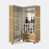 Coleccion Alexandra Traveler 2.0 Cocktail Cabinet in leather 93 with matt stone grey lacquered interior and black leather details