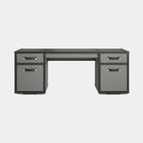 Coleccion Alexandra Traveler Dressing Table in black leather 93 with dark oak interior and black leather accessories