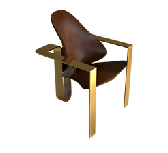 Ivyn Dining Chair: Upholstered Brown Leather and Bronze Armani Marble