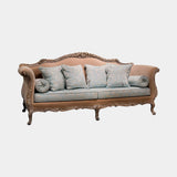 Coleccion Alexandra Lucia Sofa in white patina oak with Selene Arena body and Blue Cherry Blossom seat and cushions