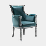 Coleccion Alexandra Emili Armchair in Lisboa Aguamarina fabric with a Pompeii white and silver frame