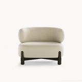 Dolmen Tetris Armchair in Designers Guild Kinmel Chalk FDG3006/10 fabric, black oak base, second view