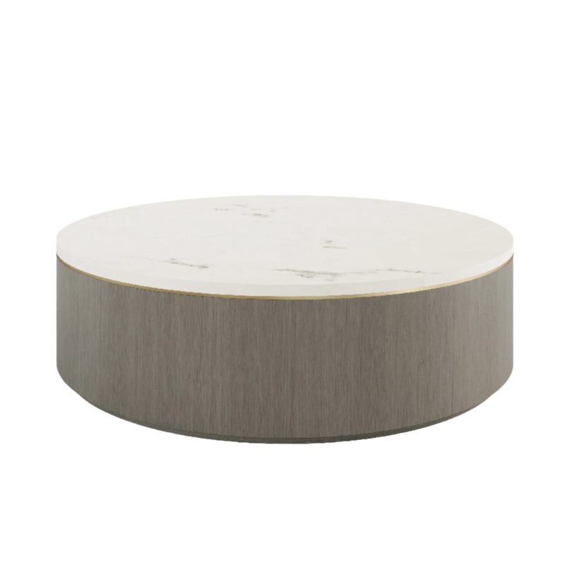 Ouro Luxury Round Natural Stone Top & Antique Brass Coffee Table