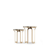 The Private Label Tower Side Table, black lacquered glass and polished brass, available from Touched Interiors UK
