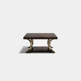 Albany Metal Frame Luxury Coffee Table: matt dark wood veneer with a polished brass frame