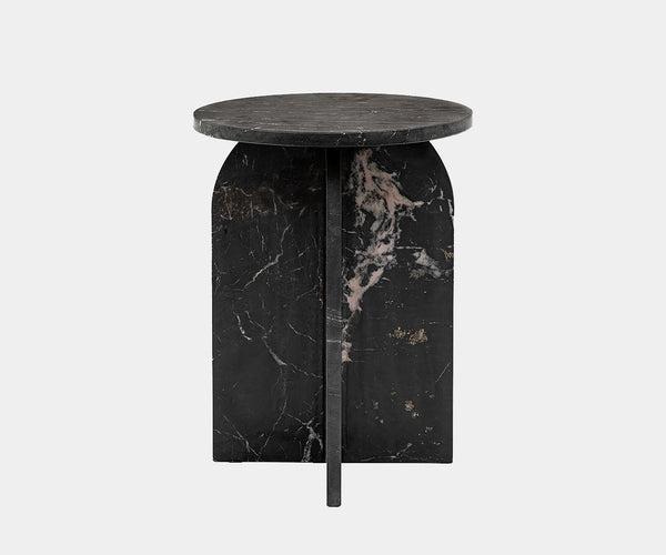 Amalfi Marble Side Table showcasing luxury modern design in an elegant living room.