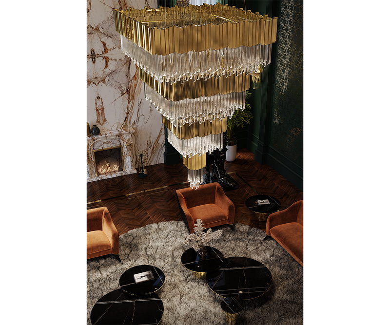 Ancona Square Chandelier | Opulent Gold and Crystal Centrepiece