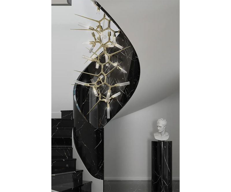 Modern Living Room Chandelier - Gold Apex with Crystal Accents