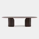 Arden Metal Profile Luxury Dining Table: matt dark wood veneer top and base with metal profiles