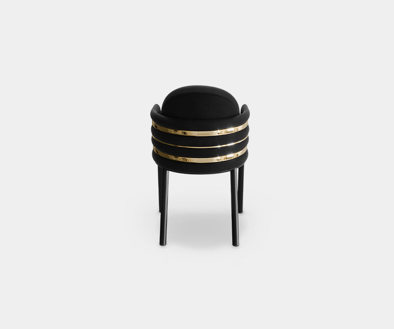 Black Velvet Dining Chair: The GATSBY Embraces Art Deco Style with Brass Details. 