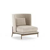 Aster Gae Armchair, black stained oak matte wood, polished brass and bronze patina brass, Rubelli Velvety, available from Touched Interiors UK