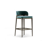 Aster Grange Bar Stool, black oak stain matte wood and brushed brass, Designer's Guild Velutto Stretto, available from Touched Interiors UK