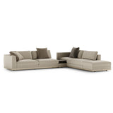 Aster Greer Modular Sofa, moka oak stain matte wood and brushed brass, available from Touched Interiors UK
