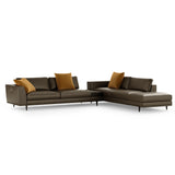 Aster Parish Modular Sofa, moka oak stain matte wood, Carrara marble and brushed brass, available from Touched Interiors UK