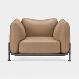Bardolino Pocket Cushion Luxury Armchair in walnut aniline leather with brown burnished brass