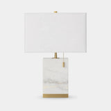 Berkeley Designs Avignon Table Lamp, white marble and brushed brass with white shade