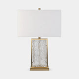 Berkeley Designs Belem Table Lamp, rippled clear glass and brushed brass with white shade