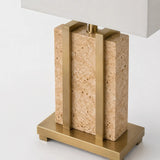 Berkeley Designs Geneva Table Lamp, warm travertine and brushed brass with white shade, detail