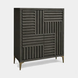 Berkeley Designs Kyoto Cabinet, dry grey oak veneer with brushed brass feet, angled view