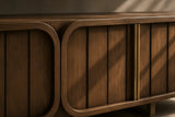 Berkeley Designs Lisbon Media Unit, caramel oak veneer with fluted panels, room setting
