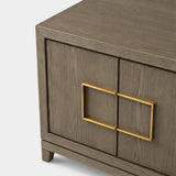 Berkeley Designs Lucca Sideboard, grey taupe oak with brass handles, detail