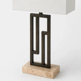 Berkeley Designs Malaga Table Lamp, dark bronze and travertine with white shade, detail