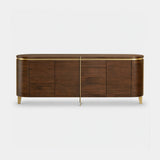 Berkeley Designs Malibu Sideboard, natural walnut veneer with brass legs