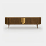 Berkeley Designs Napa Media Unit, textured caramel oak veneer with bronze handle and legs