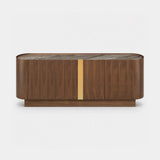 Berkeley Designs Oslo Sideboard, walnut veneer with veined ceramic top and gold detail
