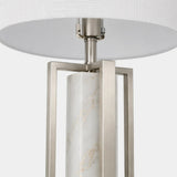 Berkeley Designs Oslo Table Lamp, white marble and chrome with white shade, detail