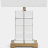 Berkeley Designs Prague Table Lamp, clear crystal and brushed brass with white shade, detail